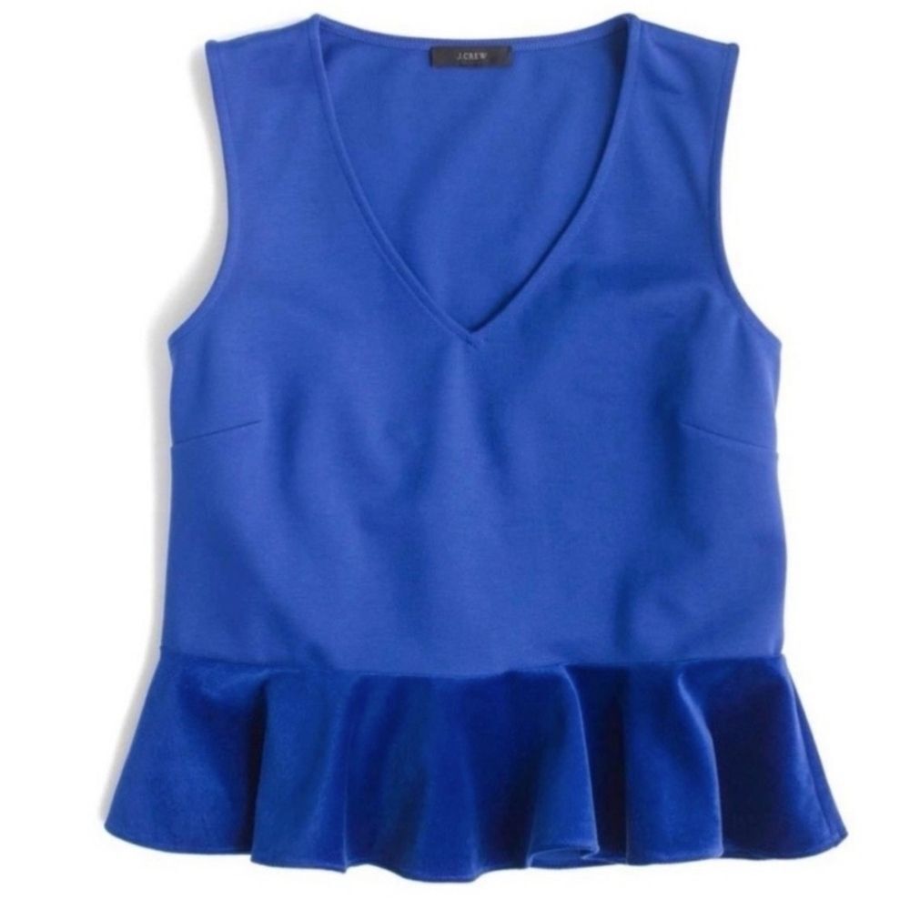 J CREW Women's V-Neck Peplum Blouse Y2K Top Blue SZ Large - Picture 7 of 15